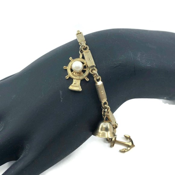 Nautical Themed Charm Bracelet Ships Wheel, Anchor - Picture 1 of 7